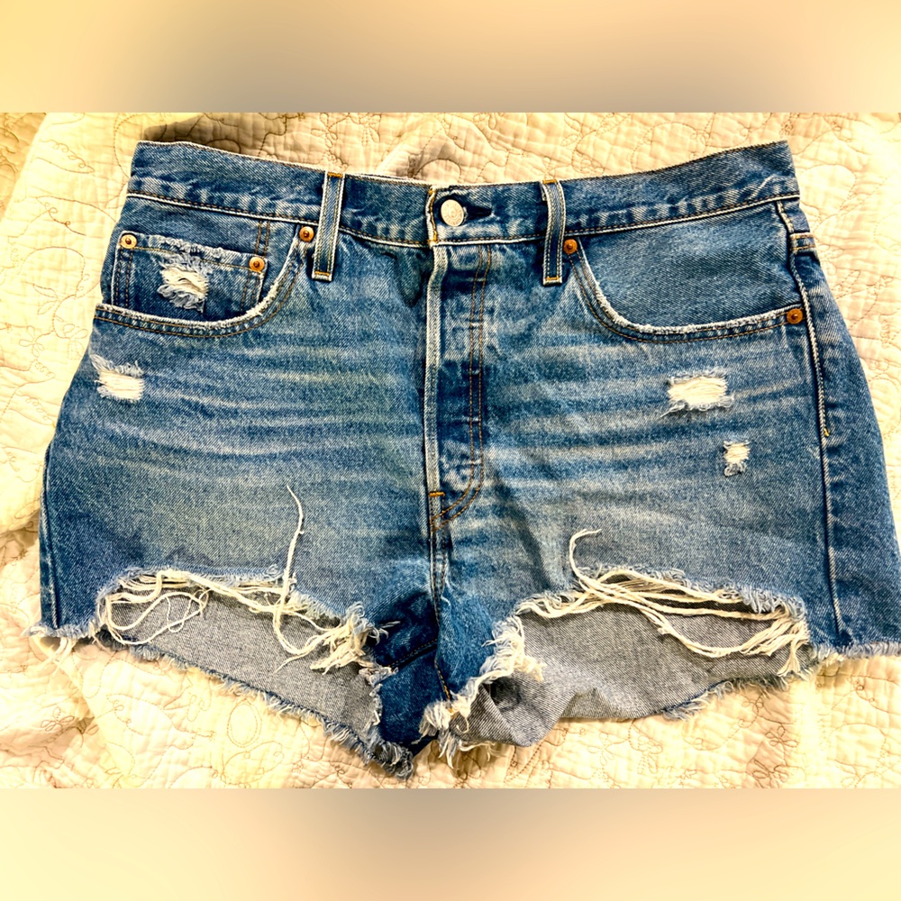 Levi's 501 Blue Distressed Jean Shorts